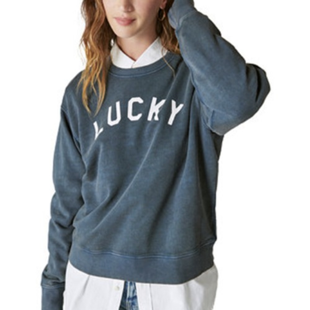 Lucky Brand Sweatshirt Womens Large Crew Neck Lucky Girl Graphic Logo Pullover
